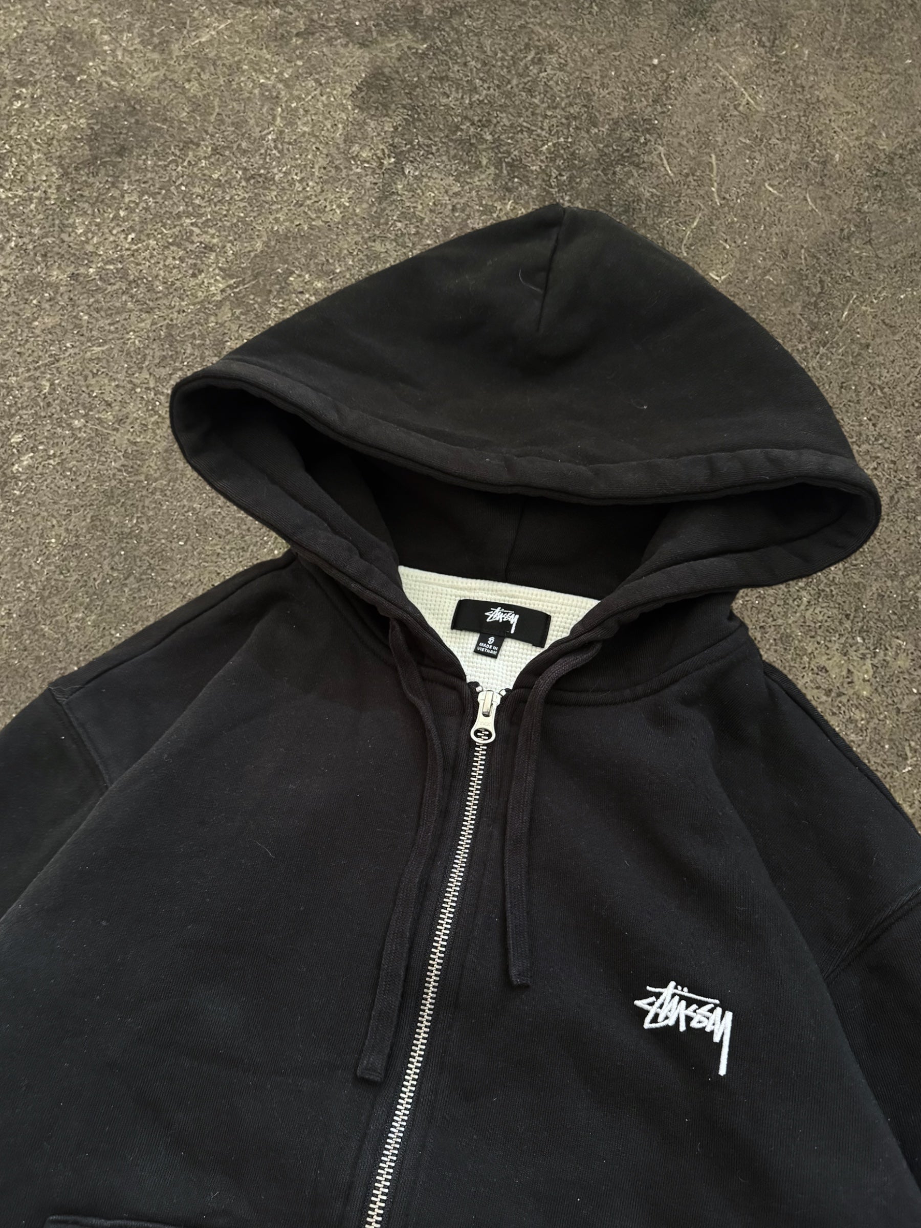 STÜSSY THERMAL LINED STOCK LOGO ZIP-UP HOODIE
