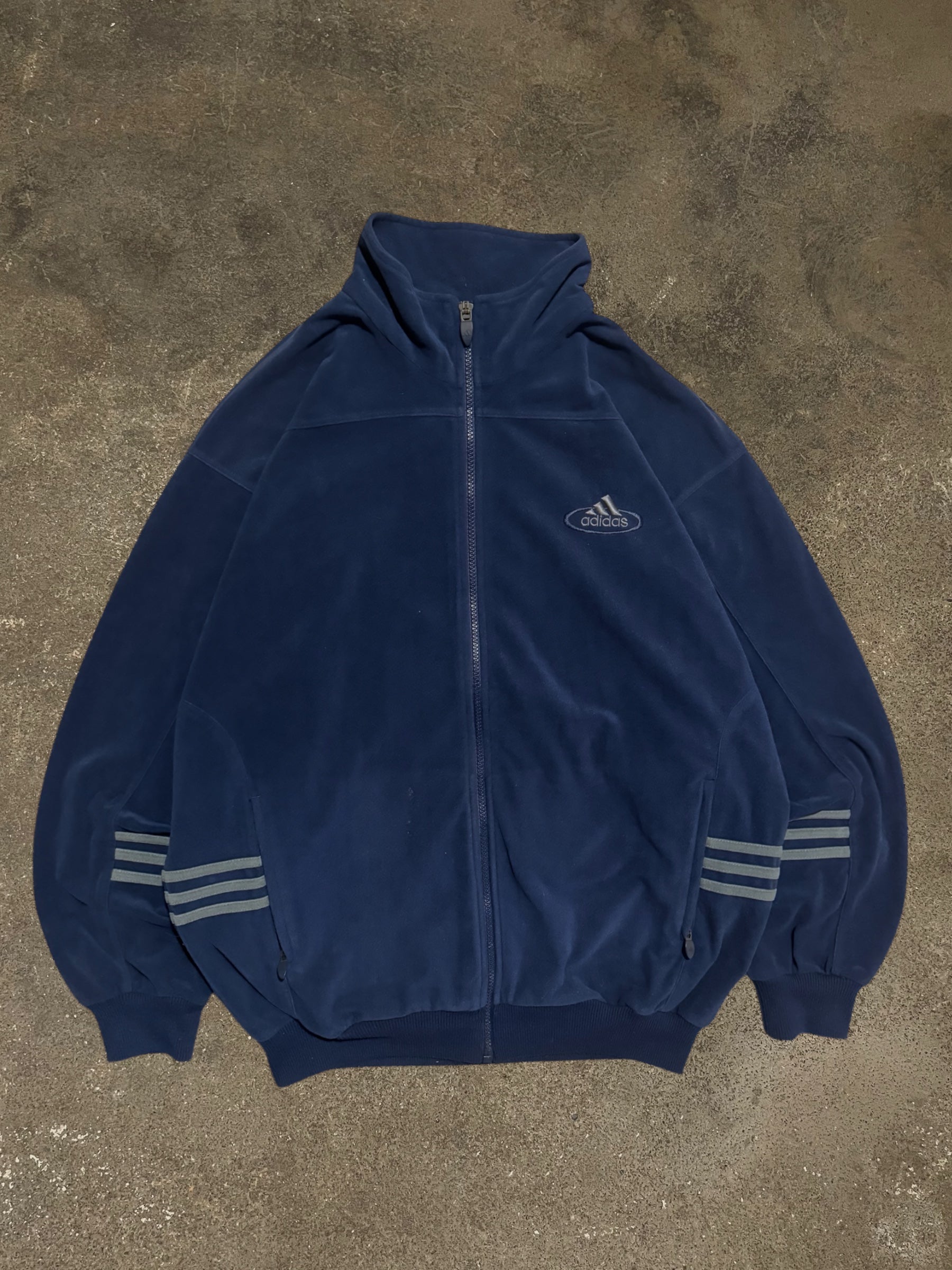 VINTAGE 90S ADIDAS NAVY FLEECE TRACK JACKET