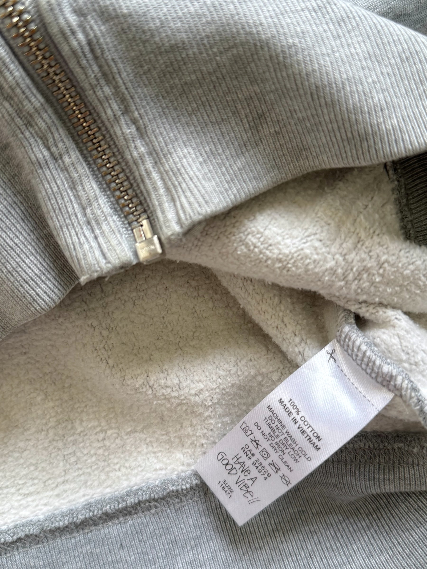 STÜSSY GREY STOCK LOGO ZIP-UP HOODIE