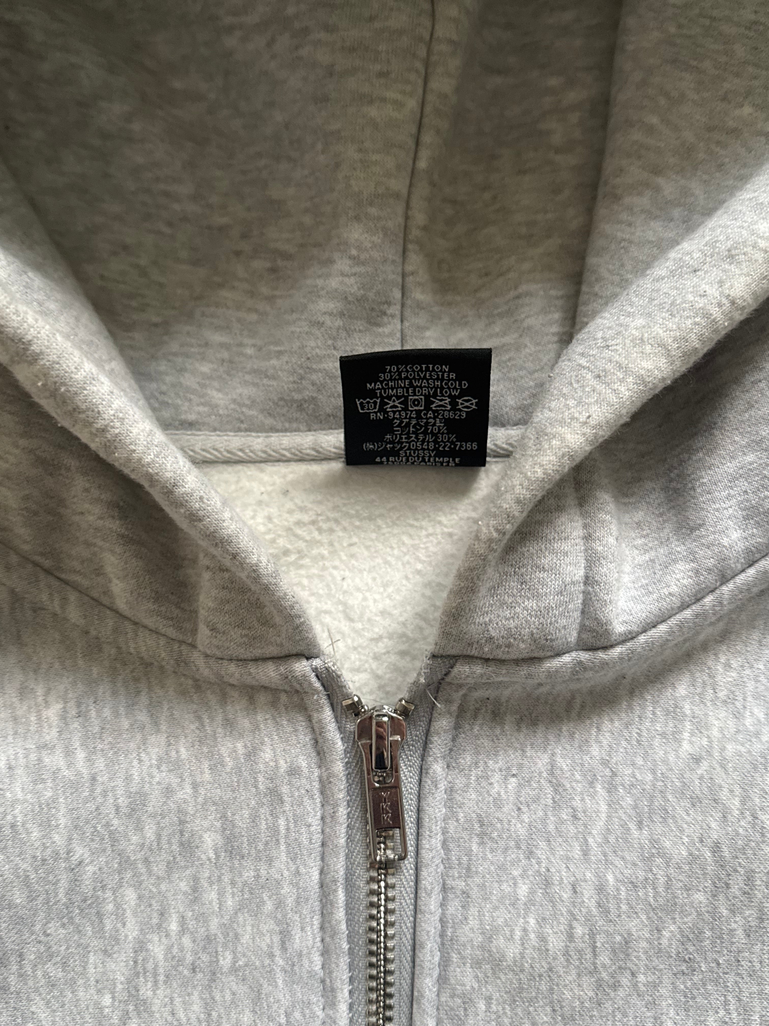 STÜSSY GREY BASIC LOGO ZIP-UP HOODIE