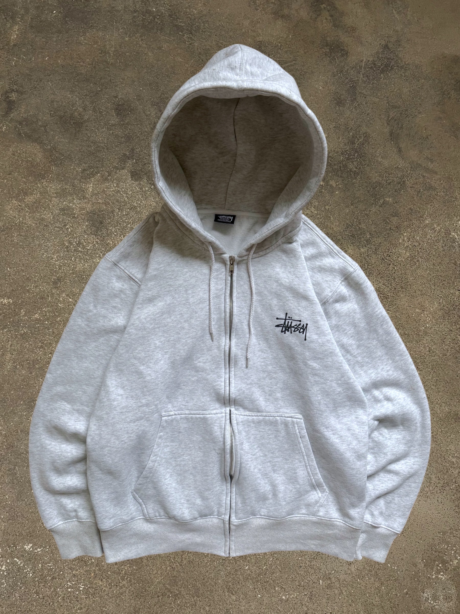 STÜSSY GREY BASIC LOGO ZIP-UP HOODIE