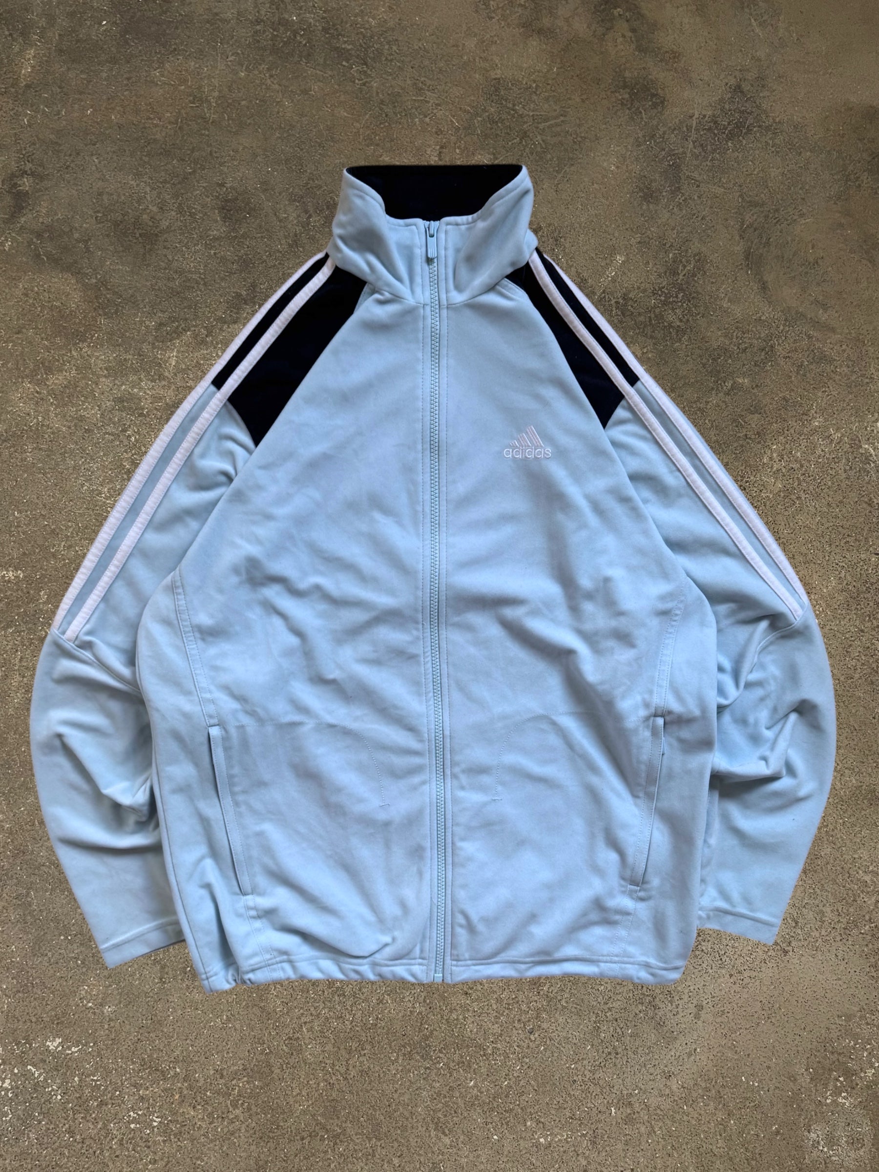 VINTAGE 00S ADIDAS BABY BLUE FLEECE TRACK JACKET
