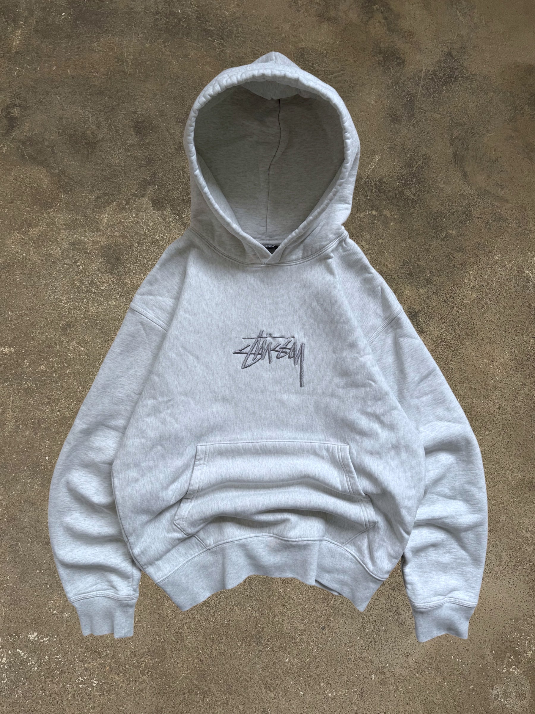 STÜSSY GREY STOCK APPLIQUE LOGO HOODIE