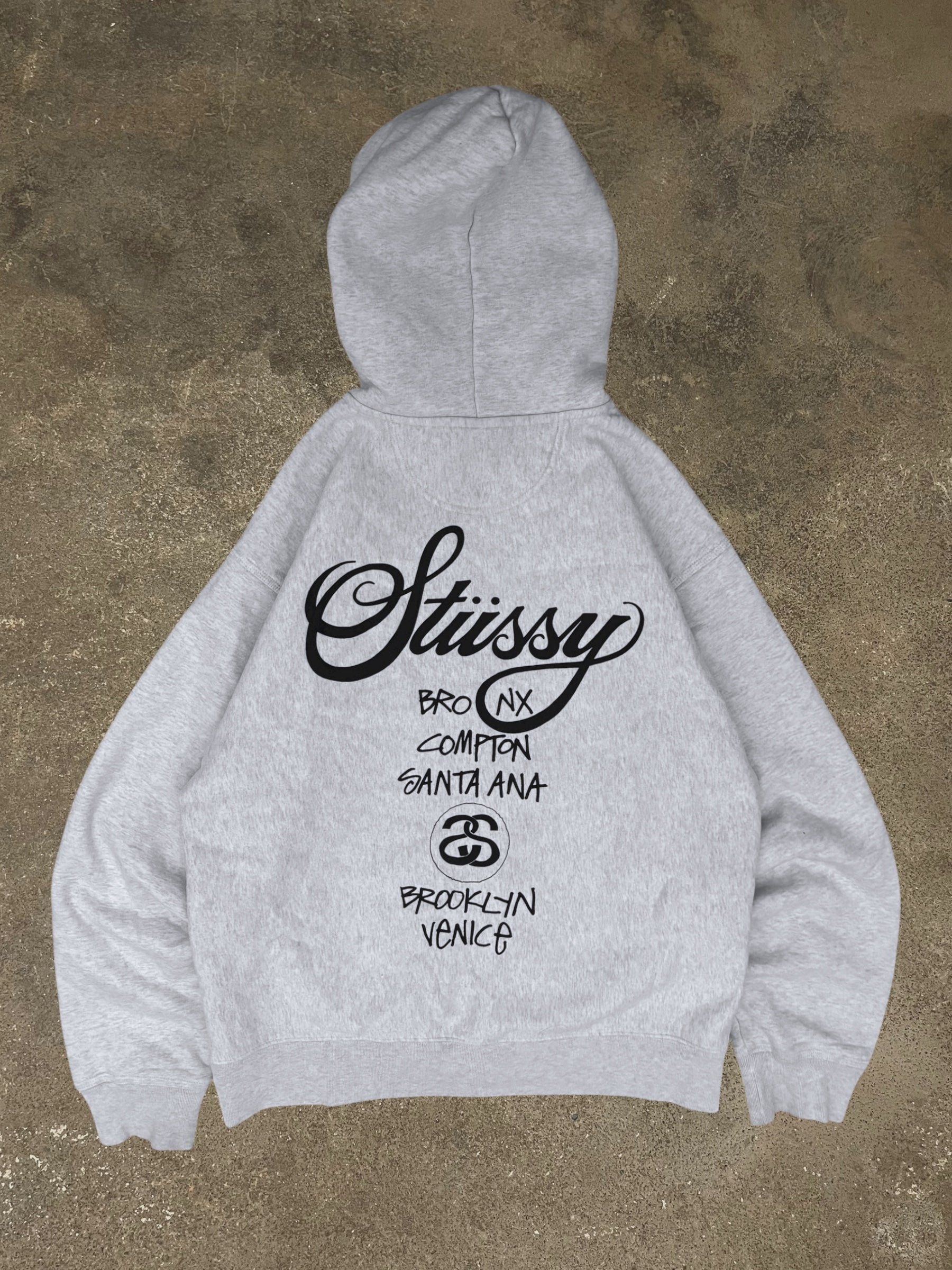 STÜSSY GREY WORLD TOUR ZIP-UP HOODIE