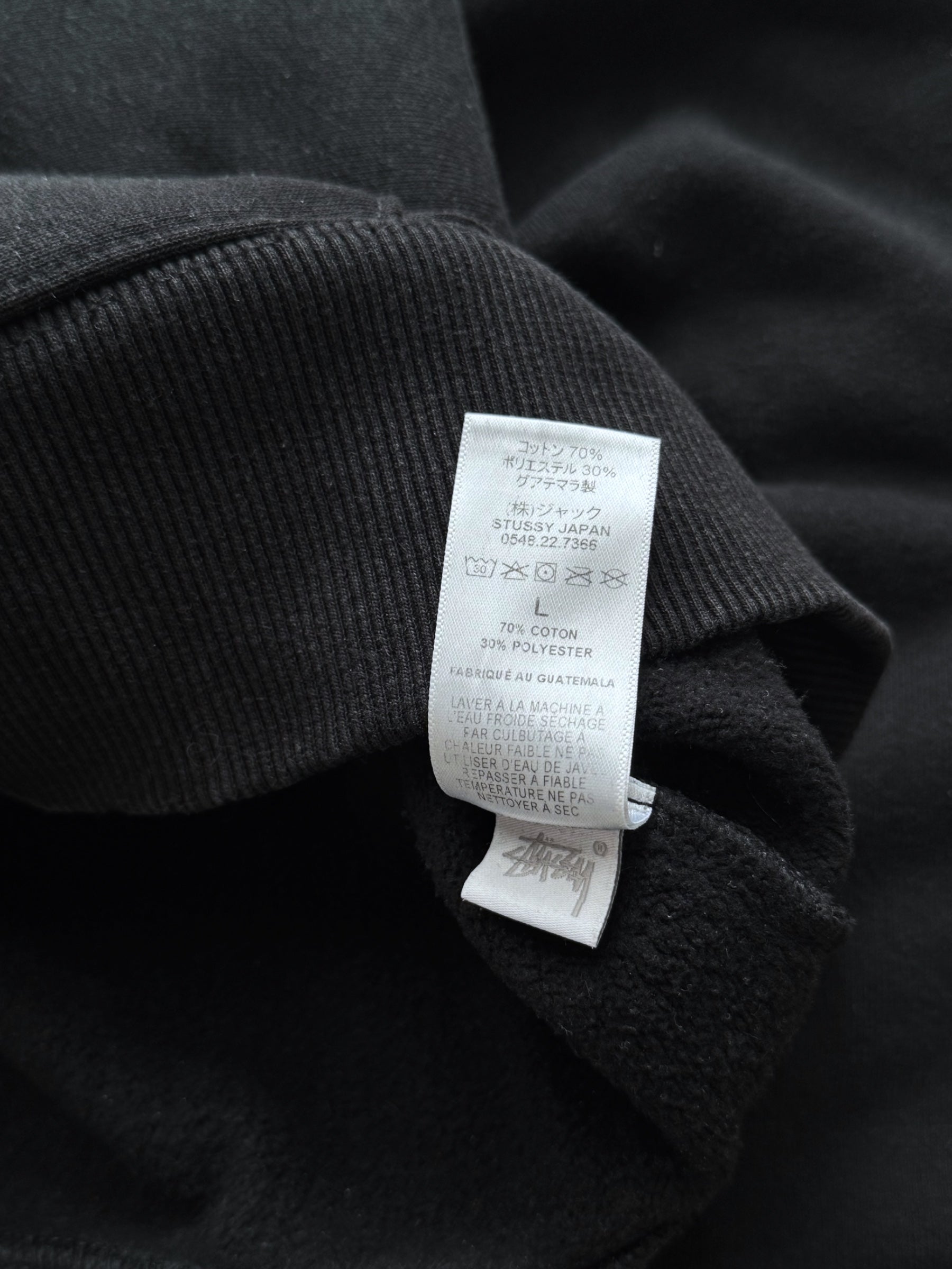 STÜSSY BLACK BACK HOOD APPLIQUE HOODIE