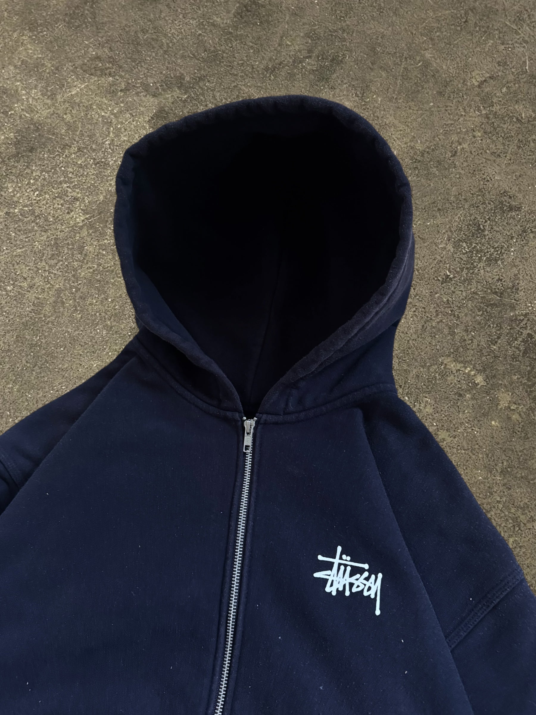 STÜSSY NAVY BASIC LOGO ZIP-UP HOODIE