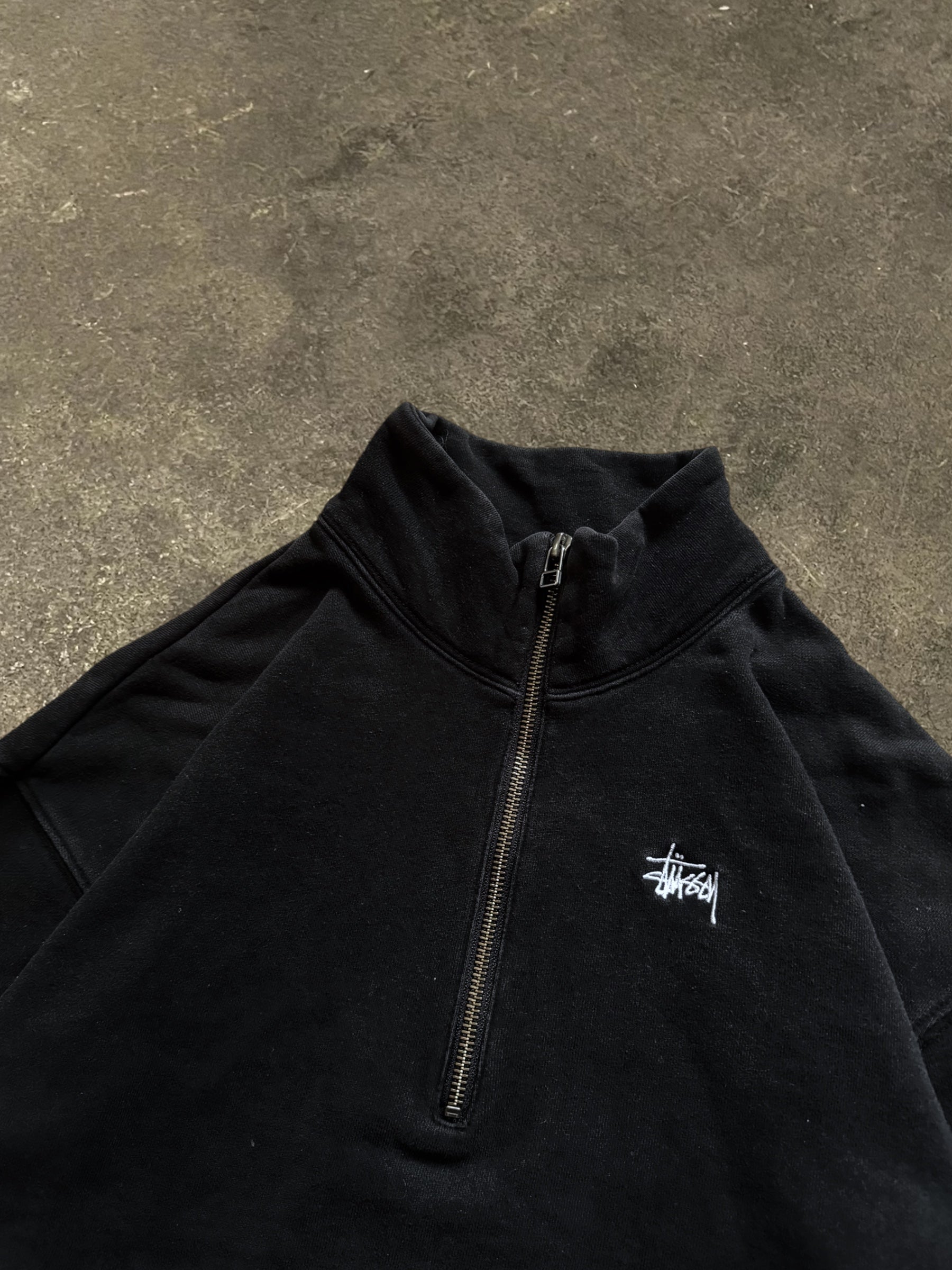 STÜSSY BLACK HALF-ZIP STOCK LOGO SWEATSHIRT