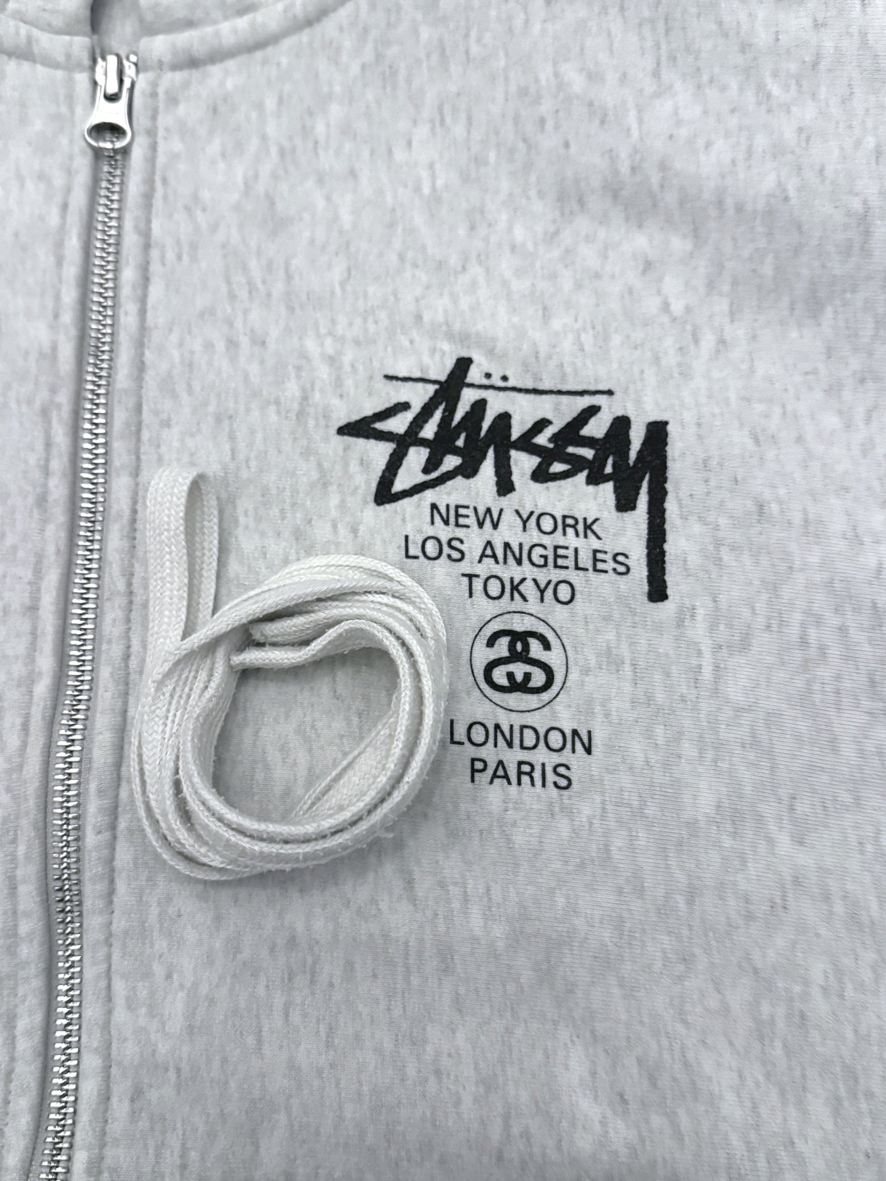 STÜSSY GREY WORLD TOUR ZIP-UP HOODIE