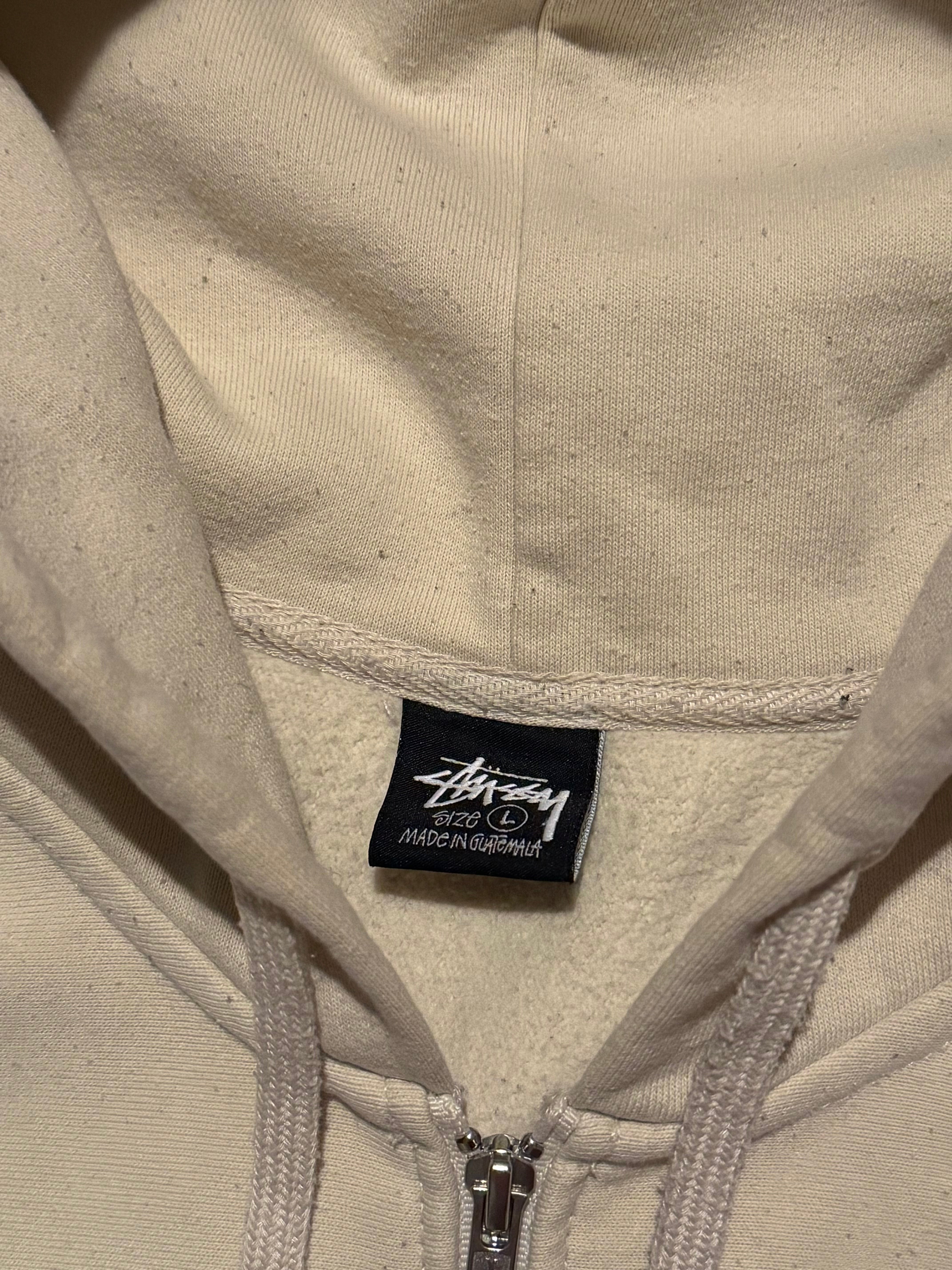 STÜSSY CREAM BASIC LOGO ZIP-UP HOODIE