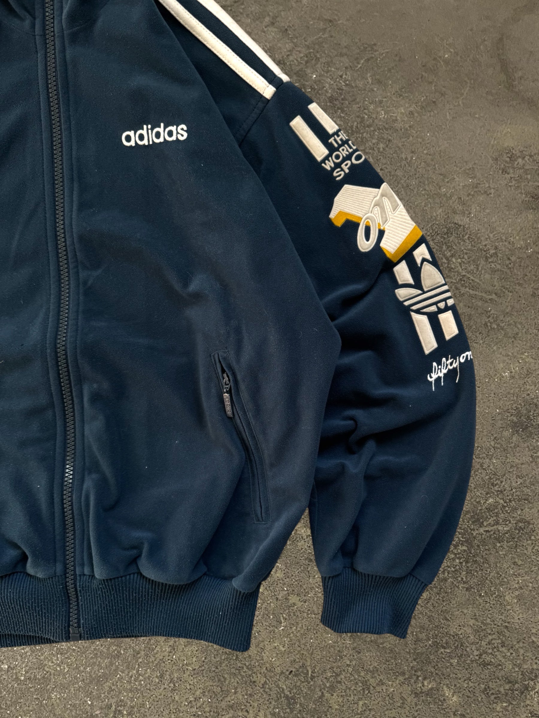 VINTAGE 90S NAVY BLUE ADIDAS TRACK JACKET