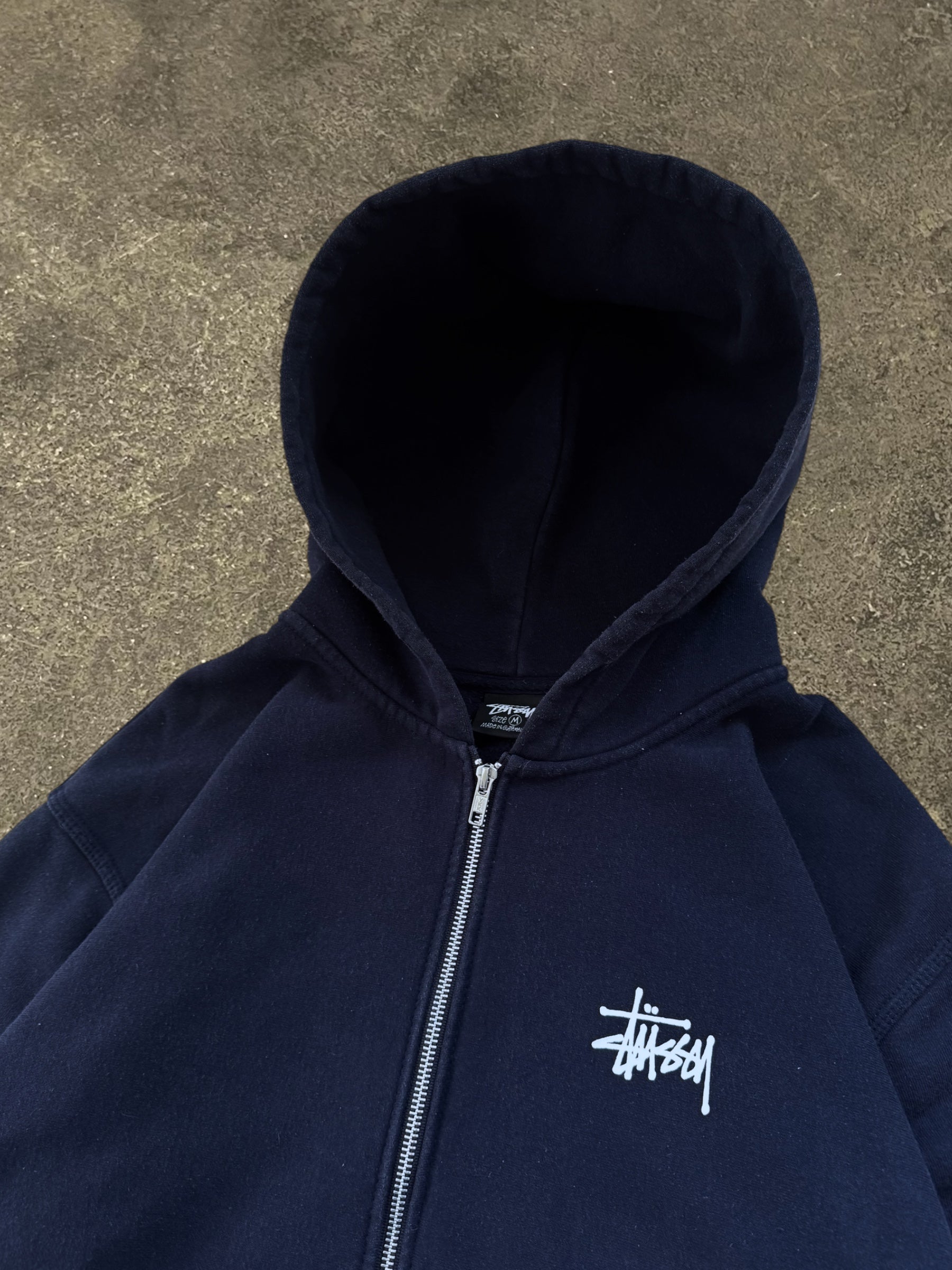 STÜSSY NAVY BASIC LOGO ZIP-UP HOODIE