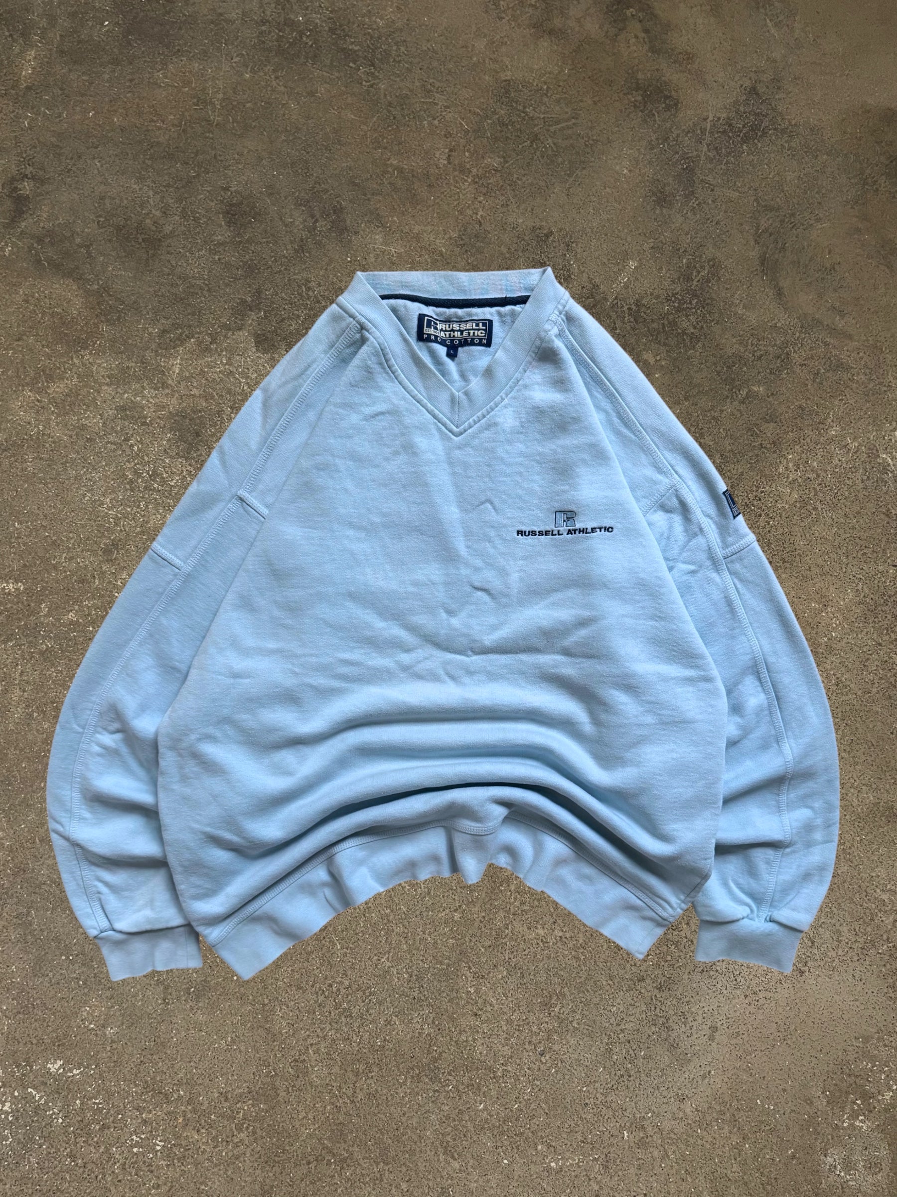 VINTAGE BLUE RUSSELL V-NECK SWEATSHIRT