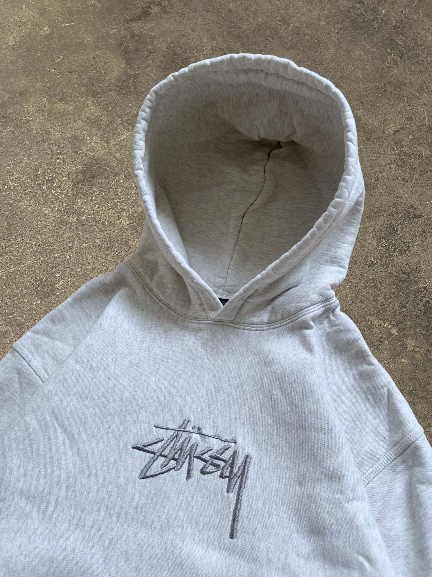STÜSSY GREY STOCK APPLIQUE LOGO HOODIE