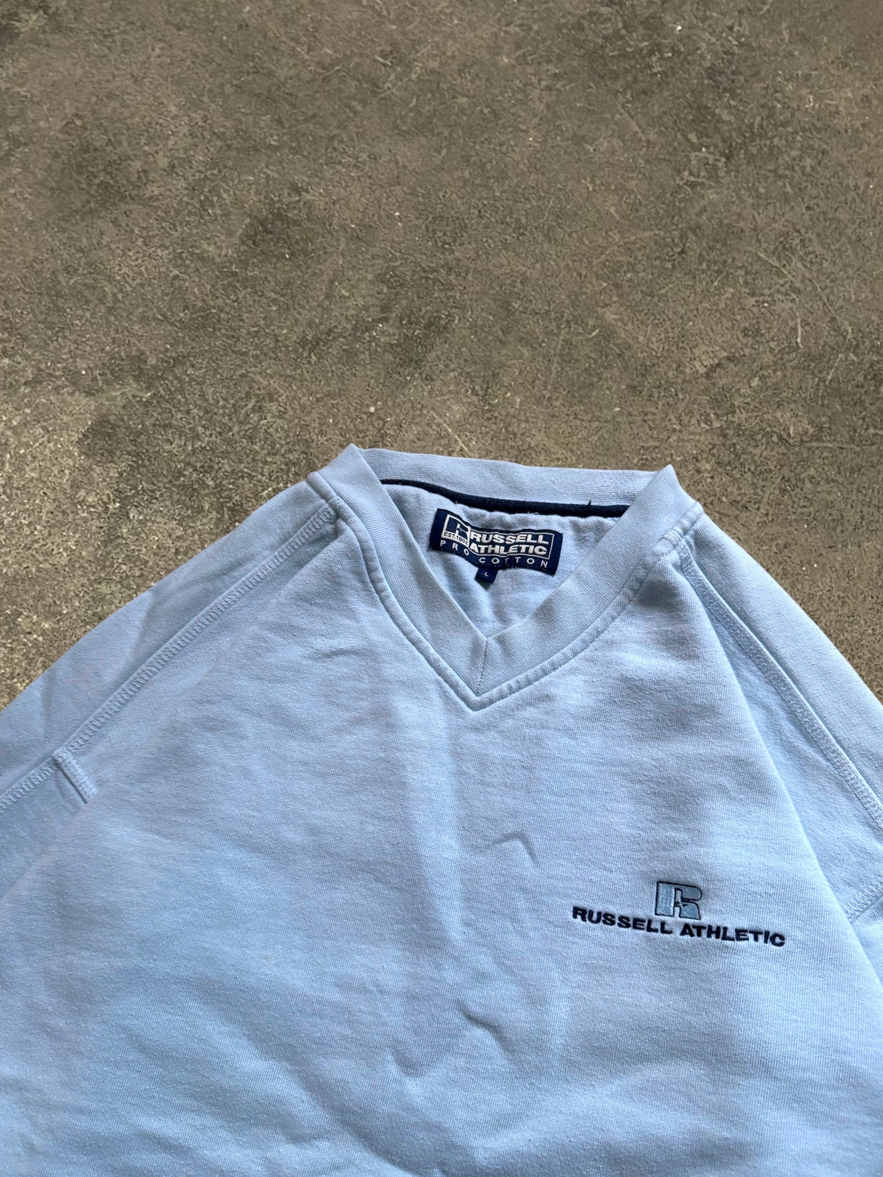 VINTAGE BLUE RUSSELL V-NECK SWEATSHIRT