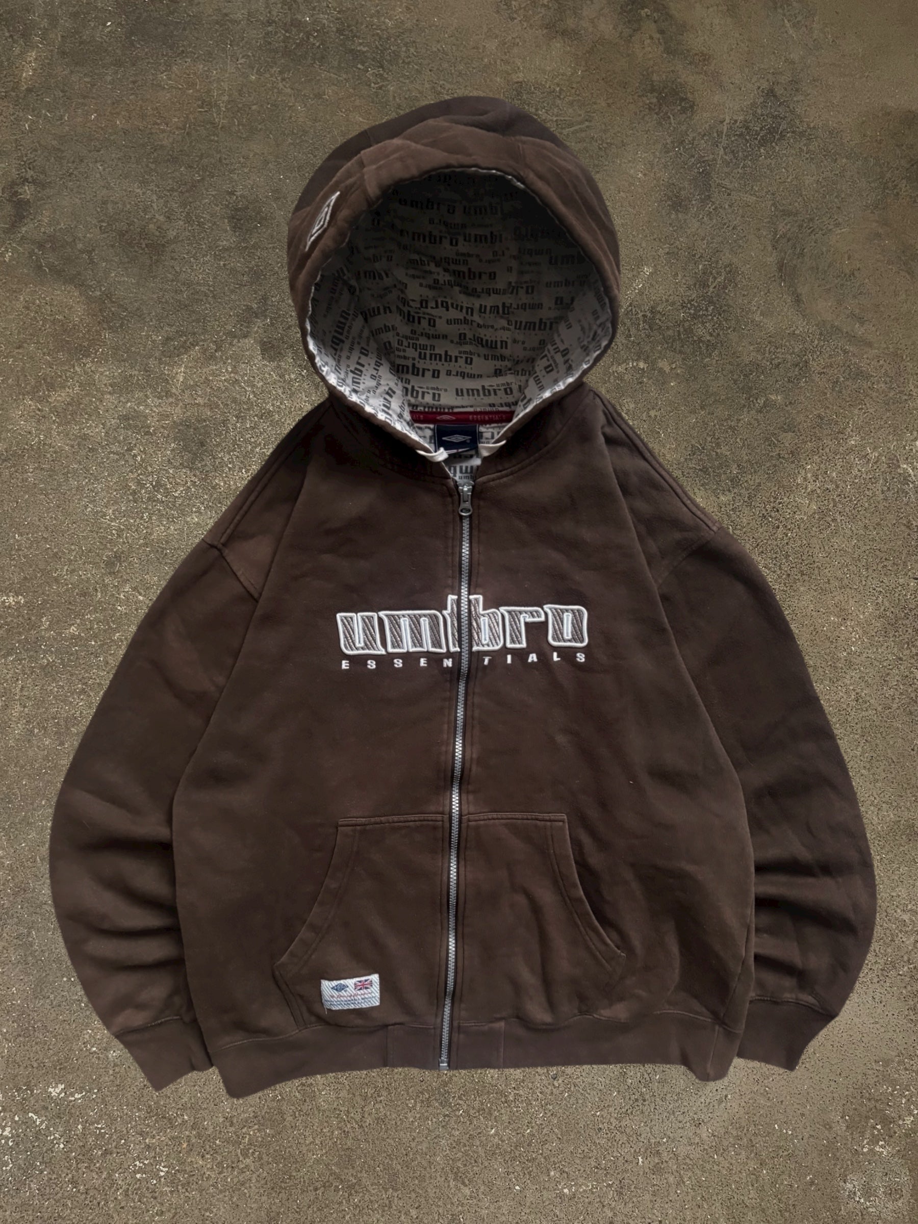 VINTAGE BROWN UMBRO ZIP-UP HOODIE