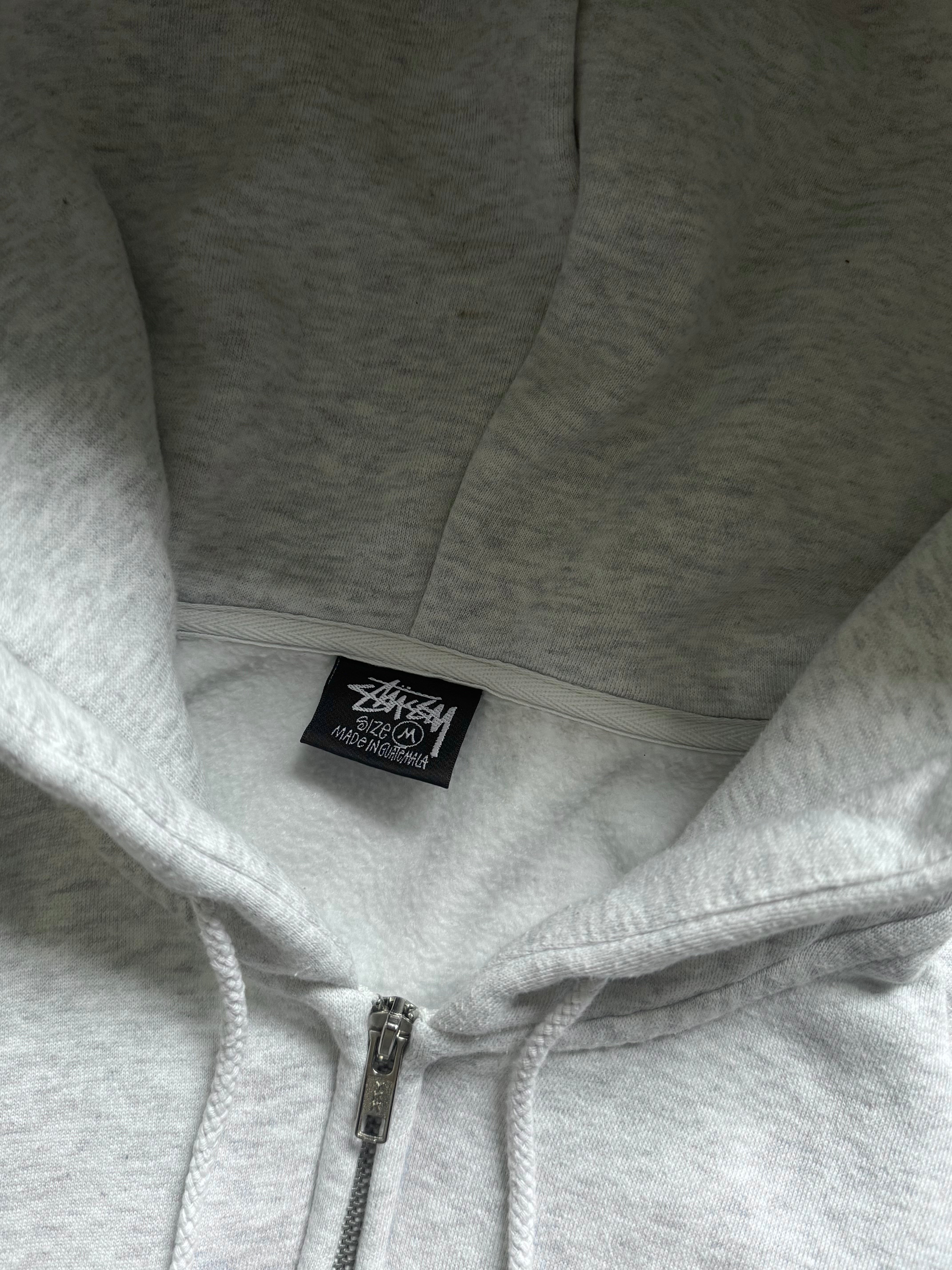 STÜSSY GREY BASIC LOGO ZIP-UP HOODIE