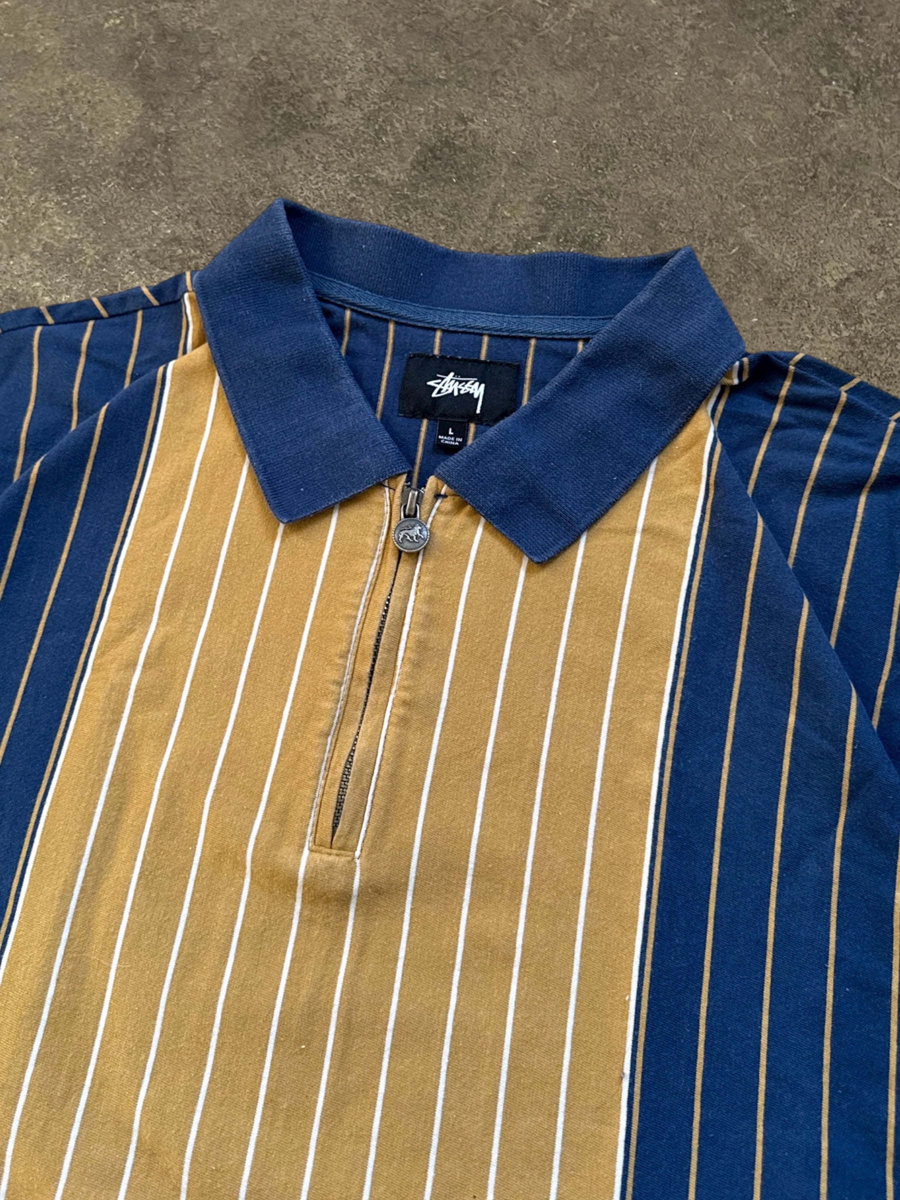 STÜSSY TIVOLI STRIPE QUARTER-ZIP T-SHIRT