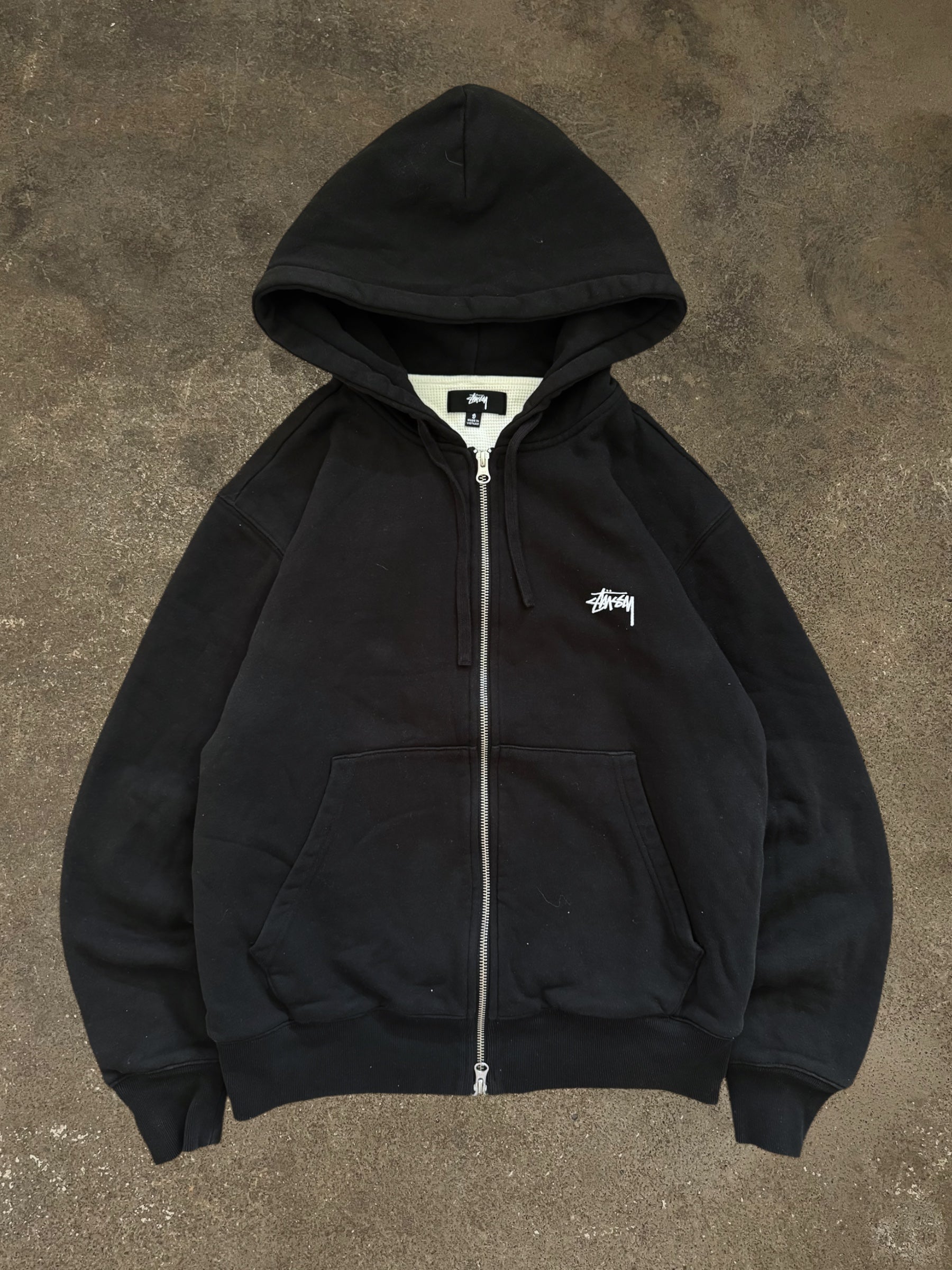 STÜSSY THERMAL LINED STOCK LOGO ZIP-UP HOODIE