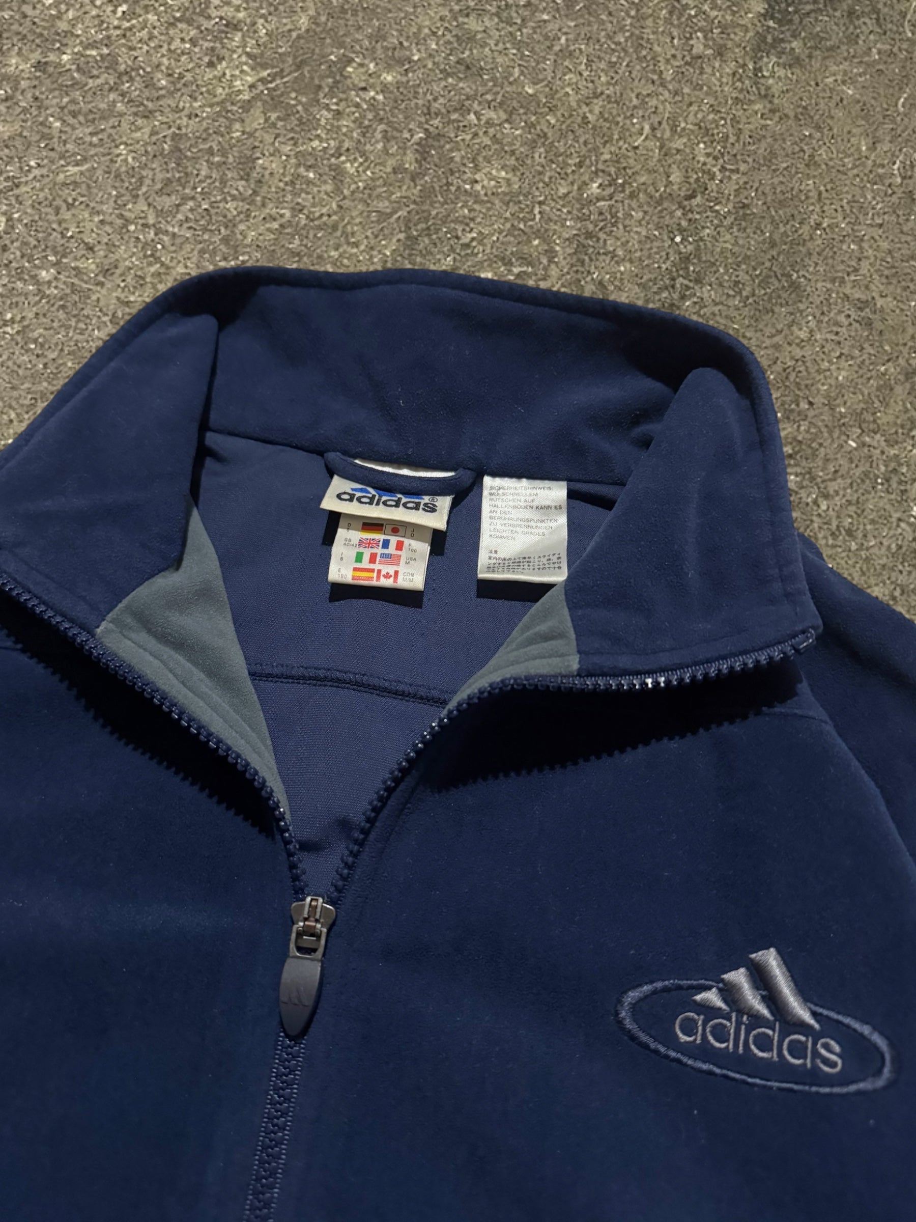 VINTAGE 90S ADIDAS NAVY FLEECE TRACK JACKET