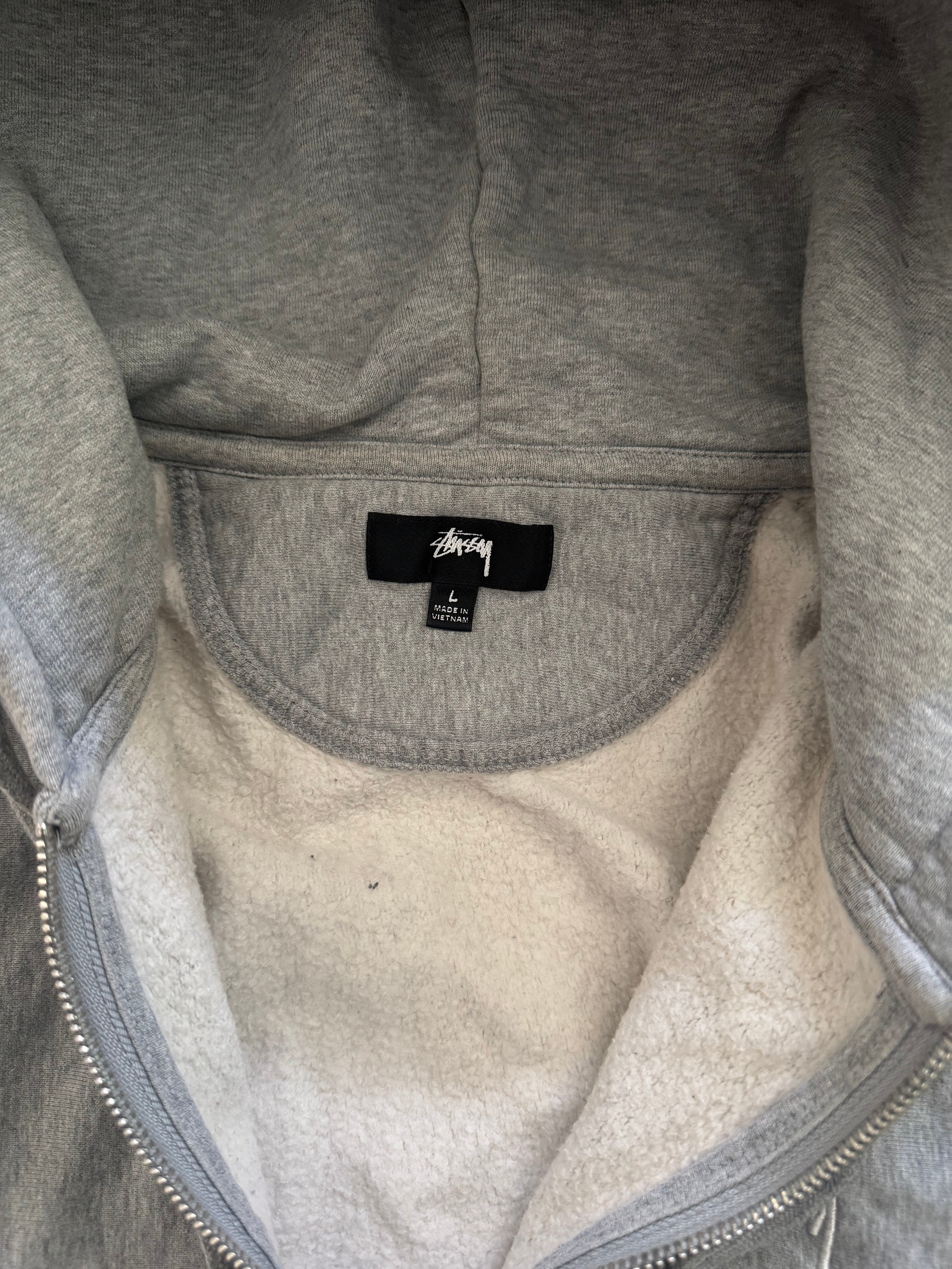 STÜSSY GREY STOCK LOGO ZIP-UP HOODIE