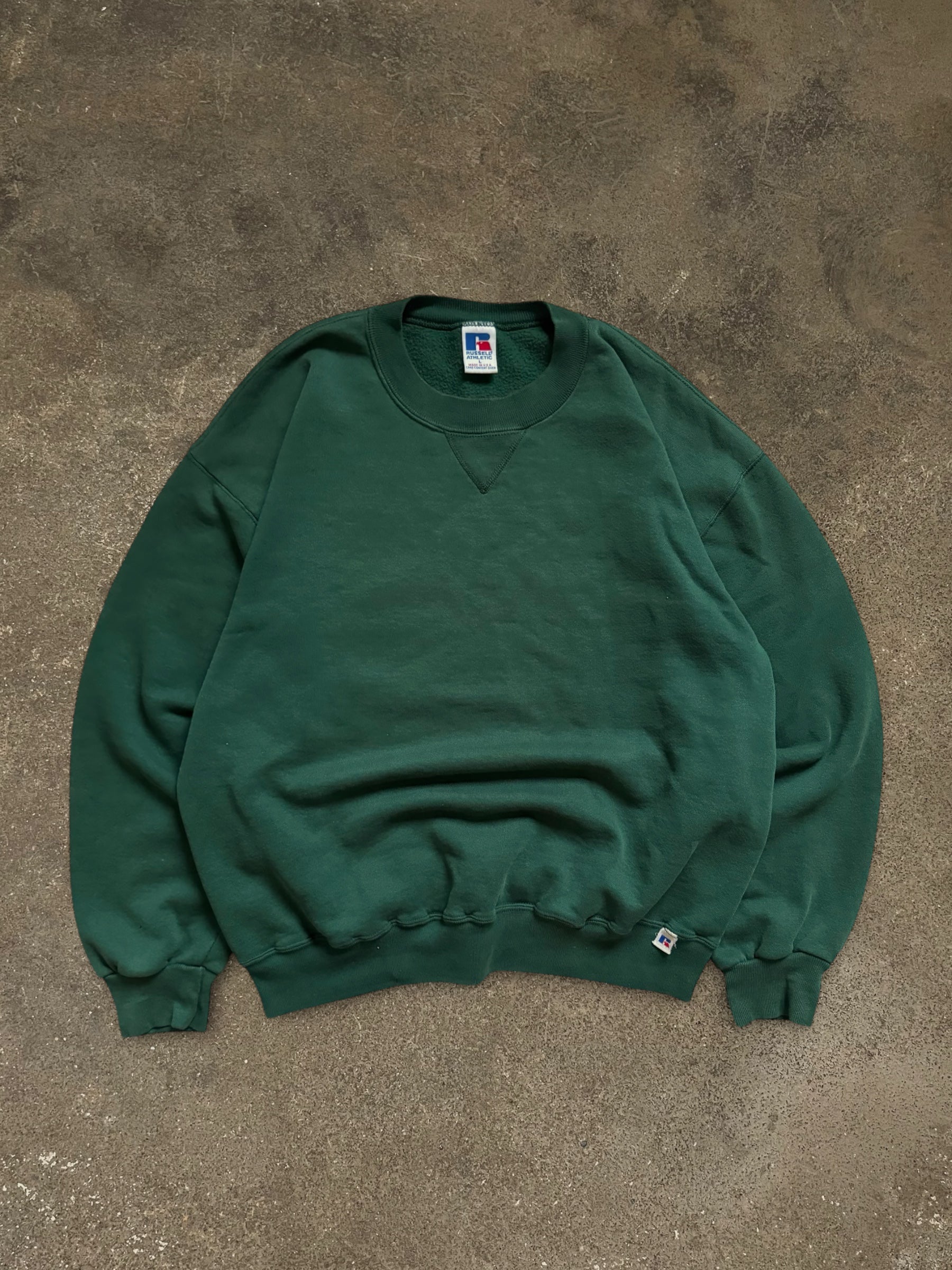 VINTAGE RUSSELL GREEN SWEATSHIRT, MADE IN U.S.A