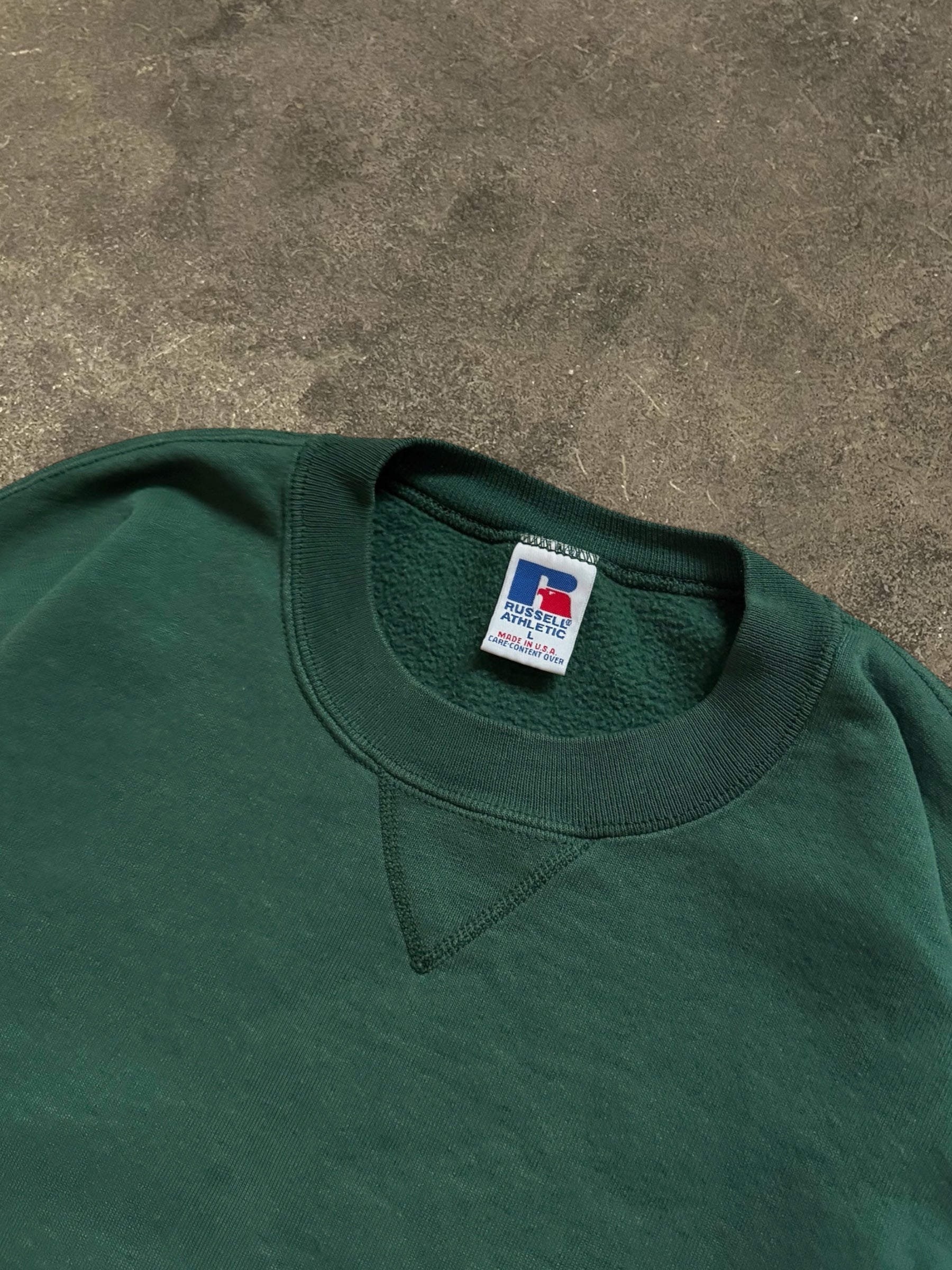 VINTAGE RUSSELL GREEN SWEATSHIRT, MADE IN U.S.A